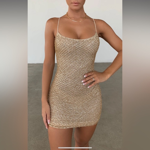Oh Polly Mini Embellished Gold Dress - Picture 1 of 1